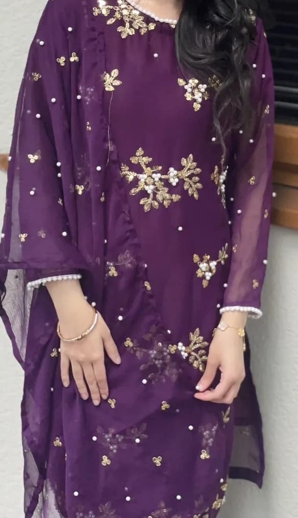 Purple and gold salwar kameez — image 1