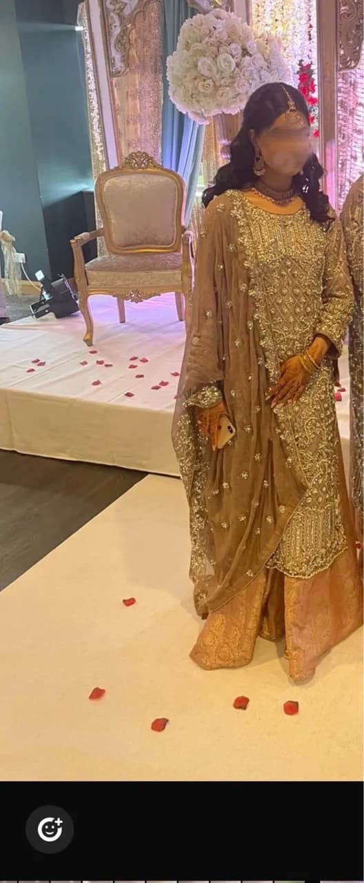 Champagne Gold & Antique Embroidered Designer Sharara / Palazzo Suit — image 1