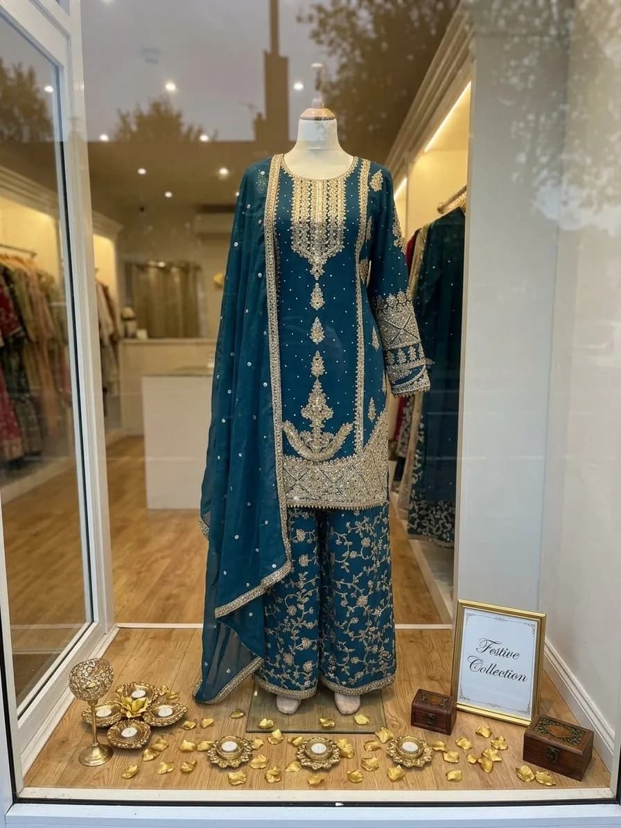 Palazzo xtra wide leg Readymade suit Pakistani Wedding designer Partywear outfit — image 1