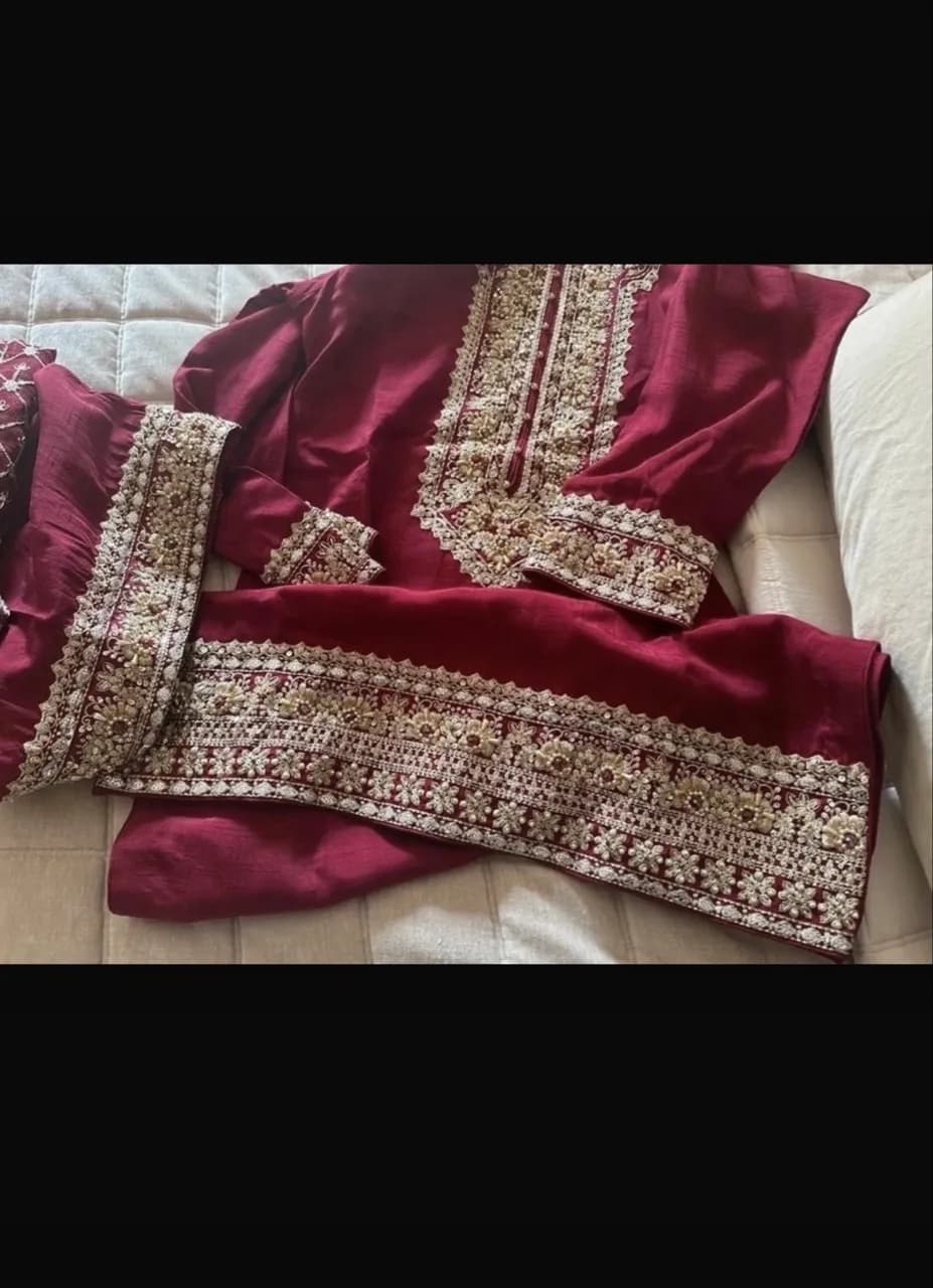 Red dress with wide trousers