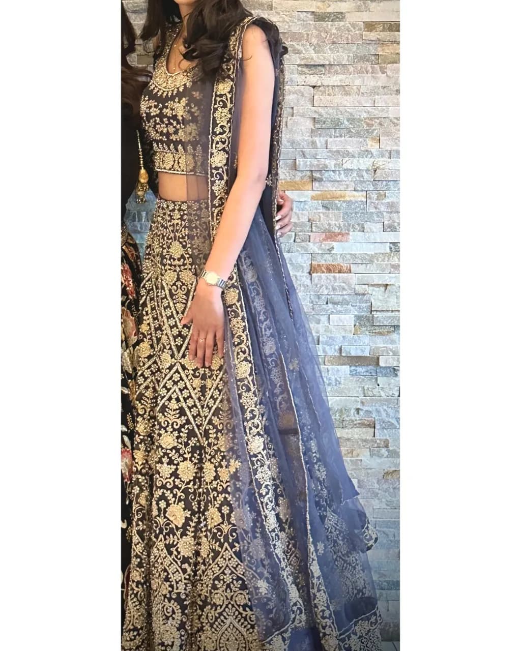 Luxury Dark Purple & Gold Heavily Embroidered Lehenga Set