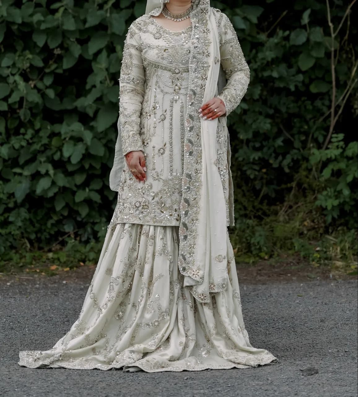 Ivory White Farshi Sharara Nikkah Outfit. — image 1
