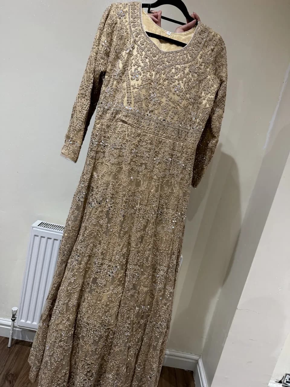 2 piece golden fully embroidery frock — image 1