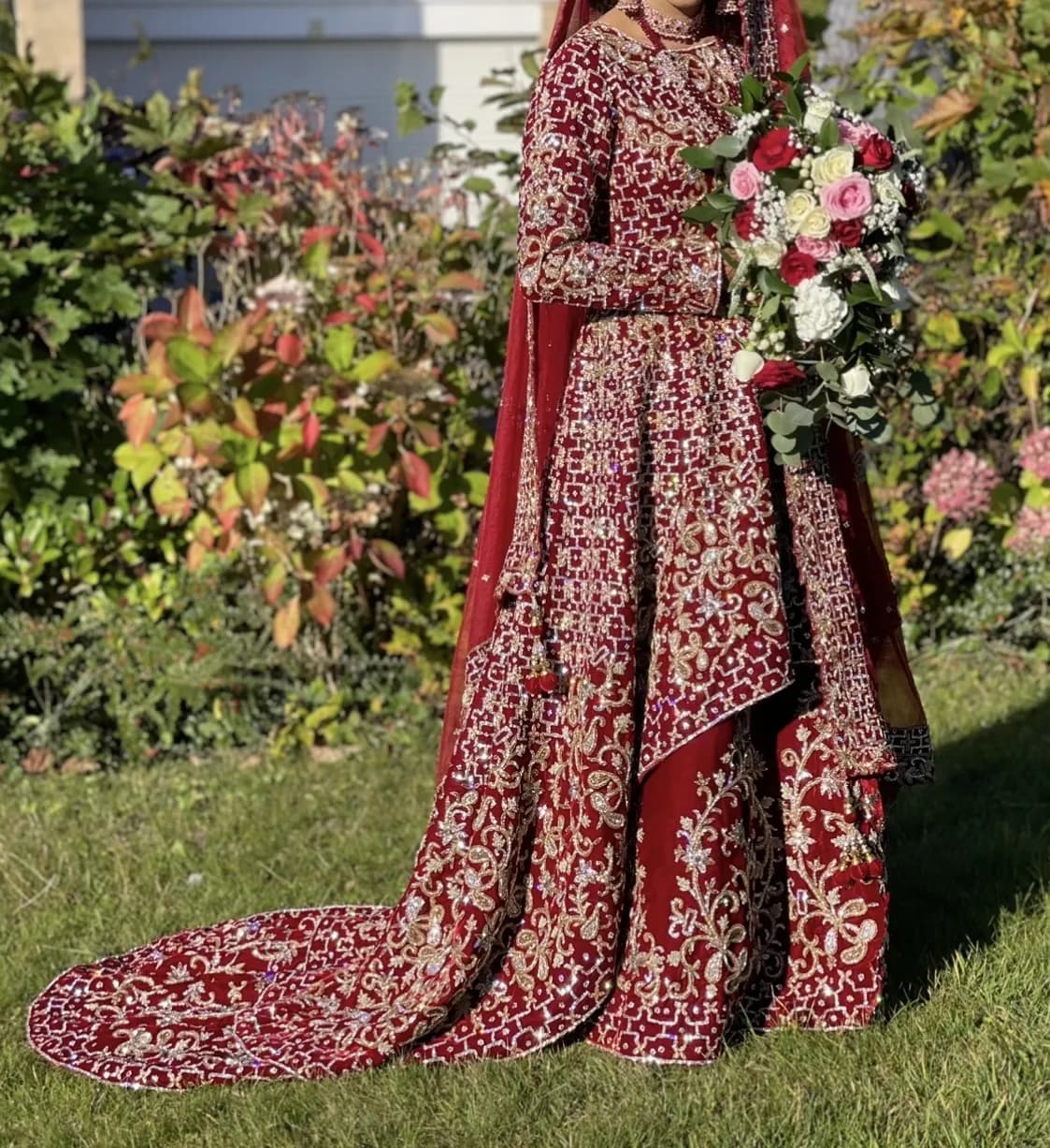 Red bridal lehenga with dupatta — image 1