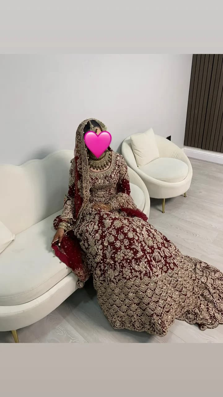 Luxury Pakistani Bridal Lengha – Deep Burgundy & Gold Heavy Embroidery — image 1