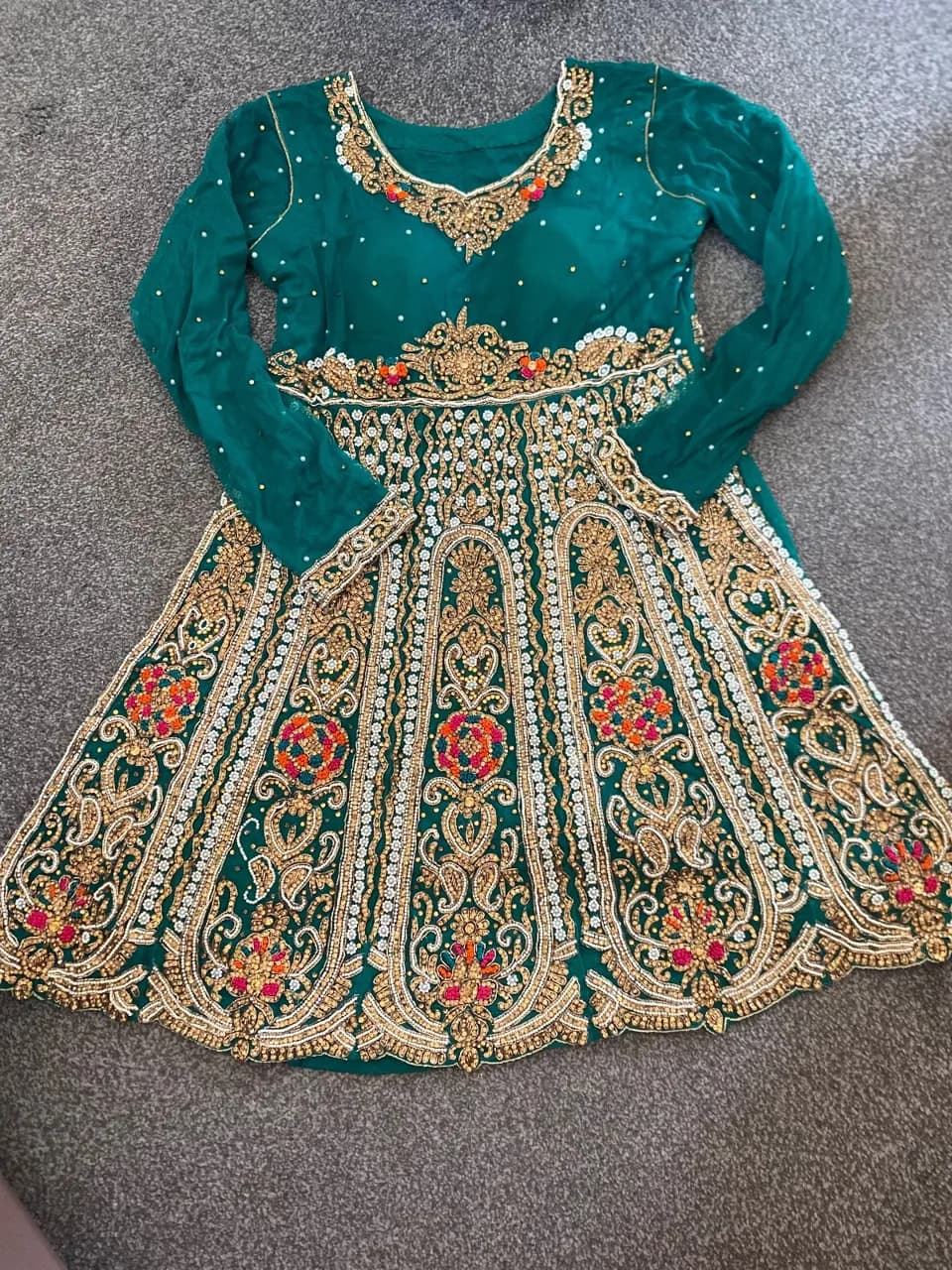 Teal and Orange Mehndi Lengha — image 1