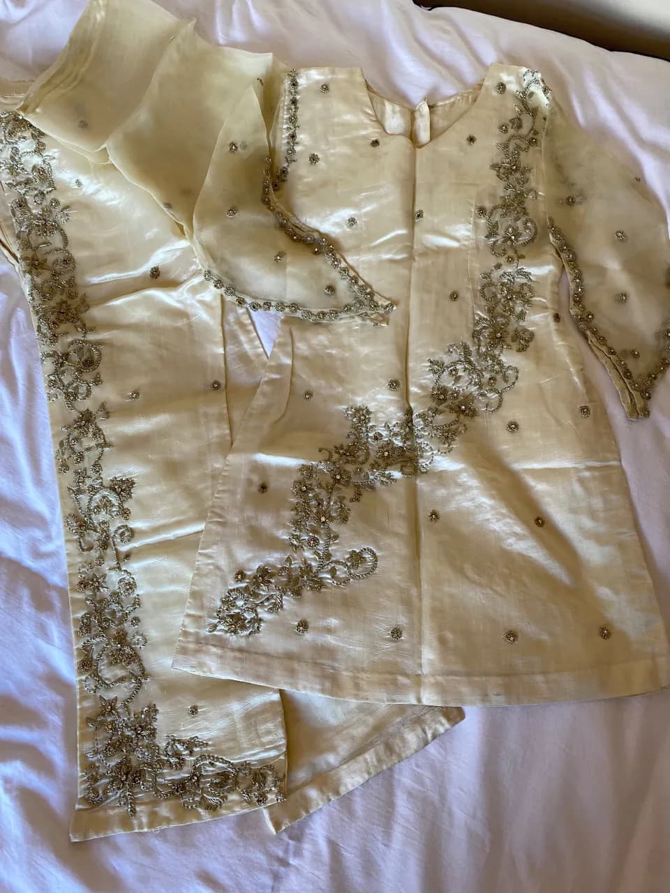 Ivory Gold Embellished 3-Piece Suit Raw Silk - OBO — image 1