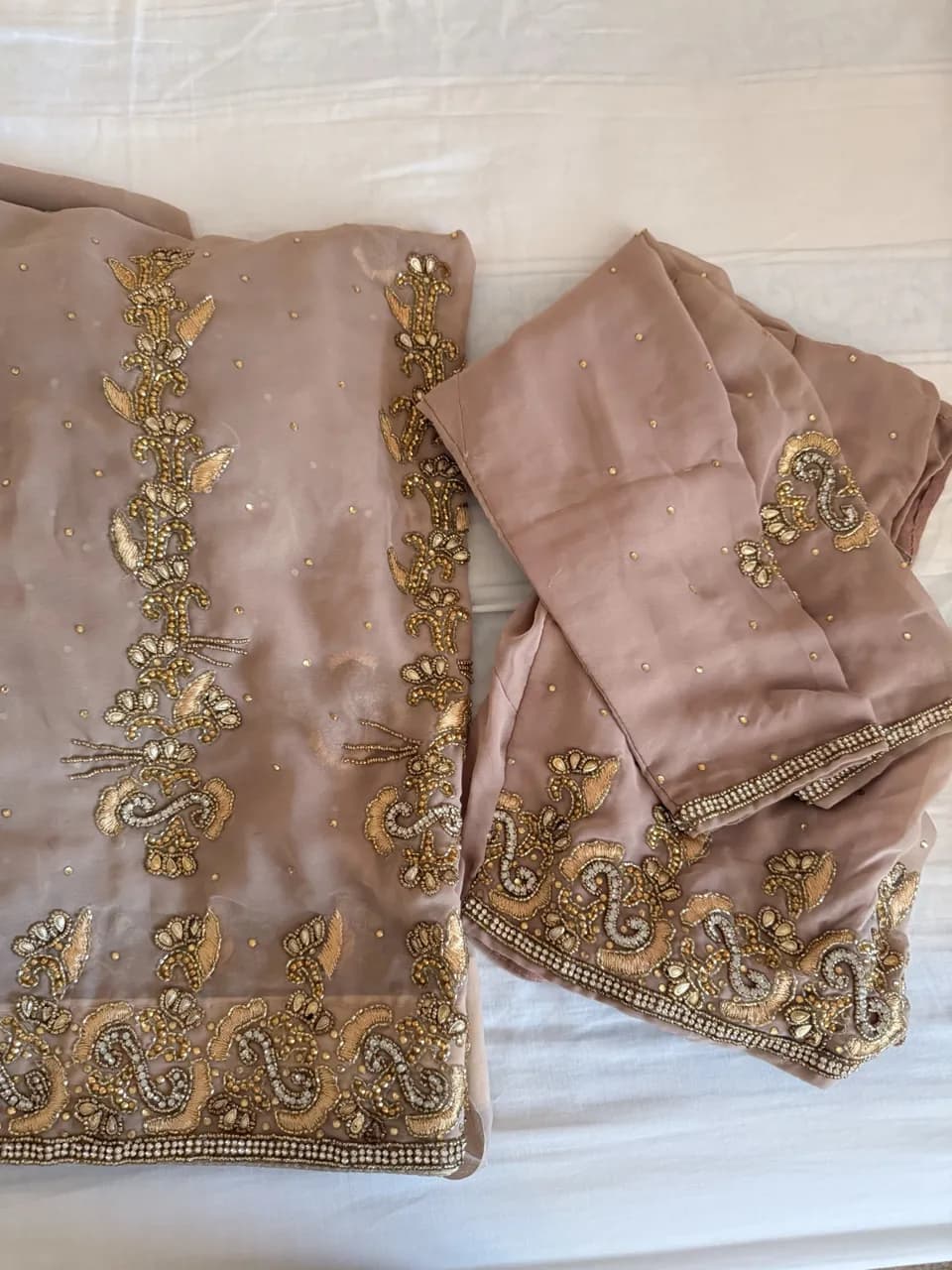 Nude pink heavy saree