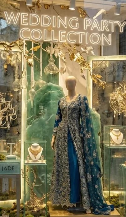 Wedding dress embroidered Abaya Style open front jacket maxi Readymade JADE BLUE outfit