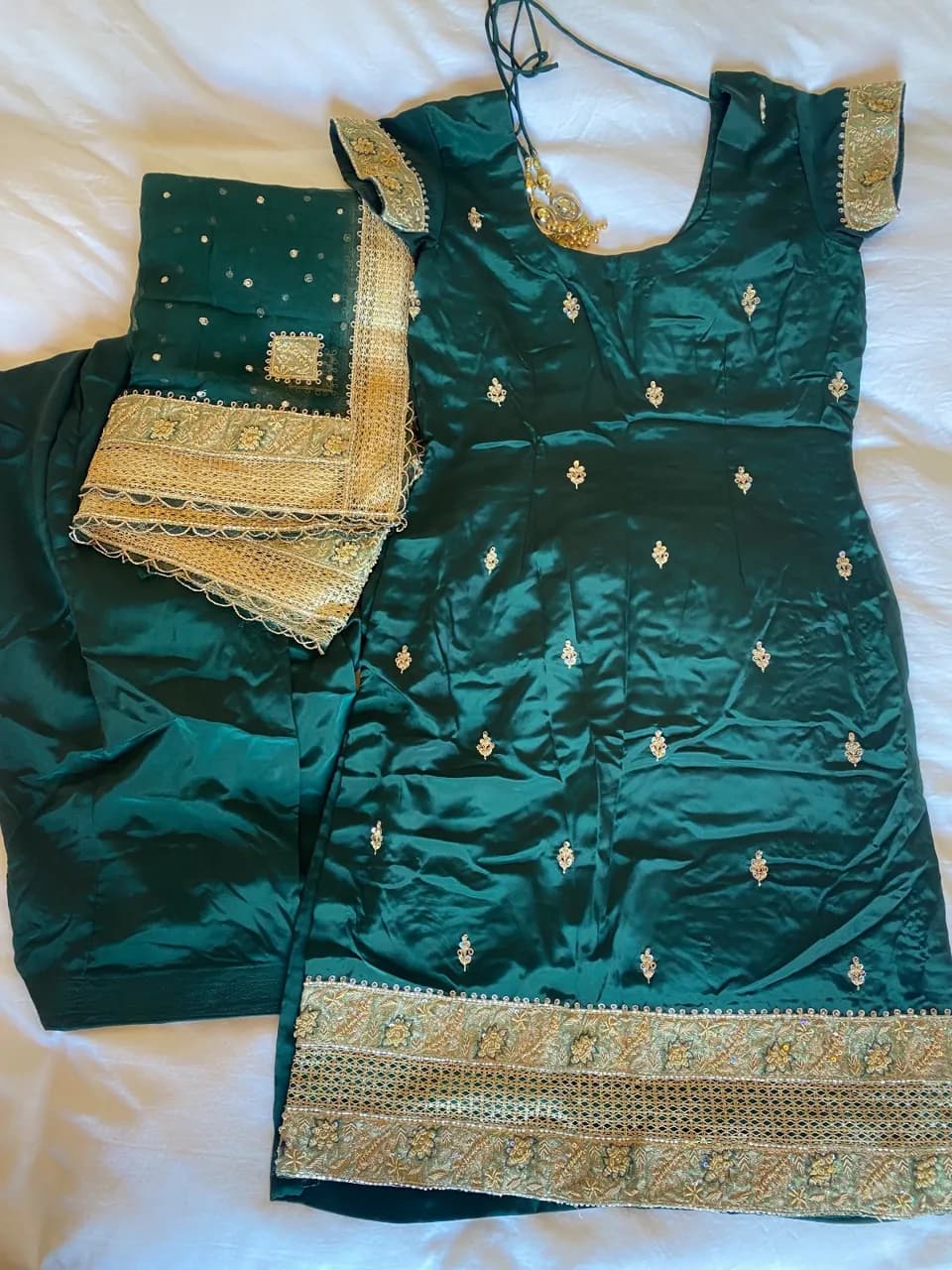 Ziya Emerald Green & Gold Embellished 3-Piece Suit - OBO