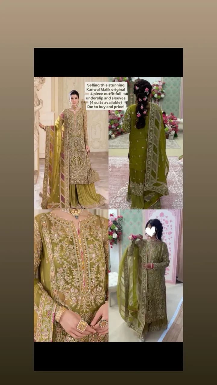 Kanwal malik Olive green, pink and gold 4 piece suit — image 1