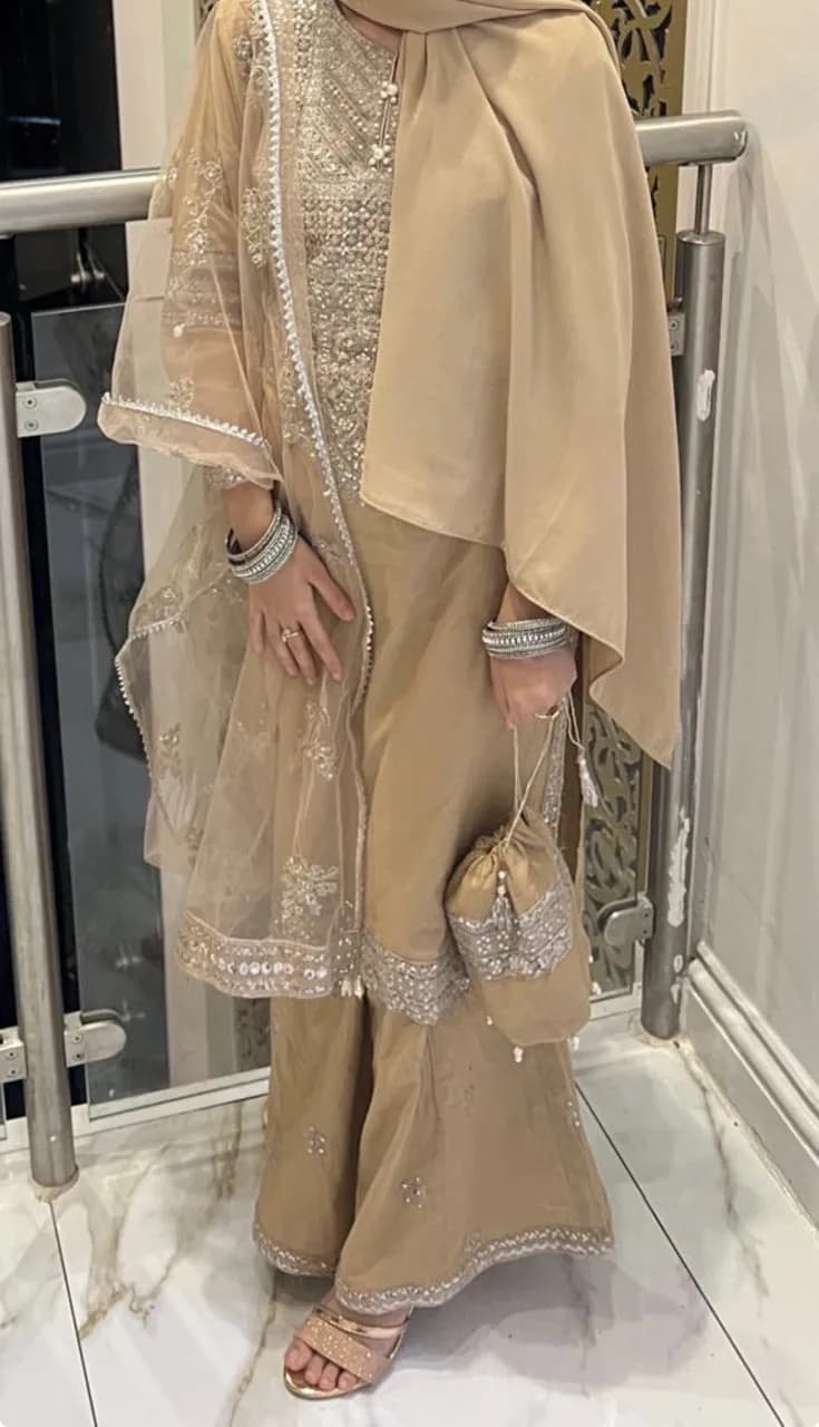 Gold Embroidered Sharara Suit Set — image 1