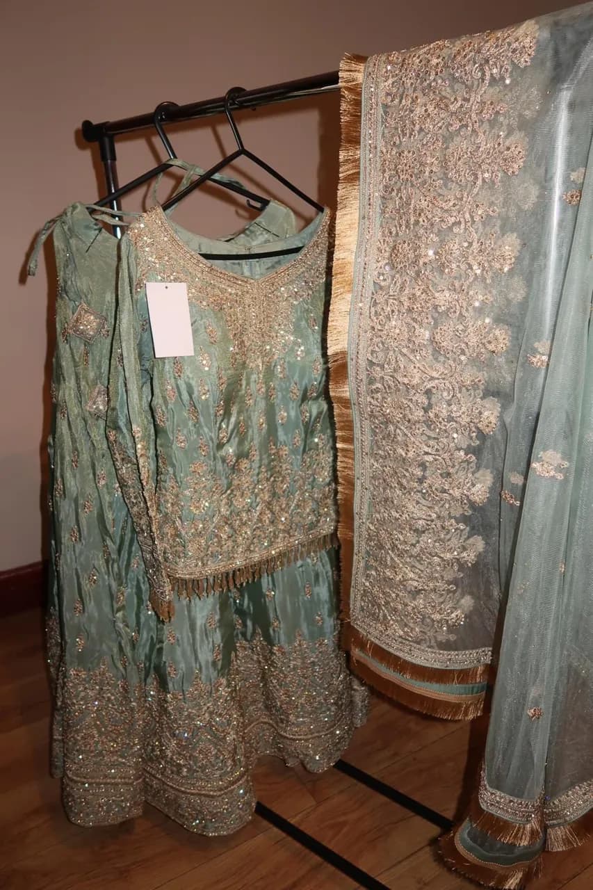 Beautiful Sage Green & Gold Bridal Lehenga Set — image 1