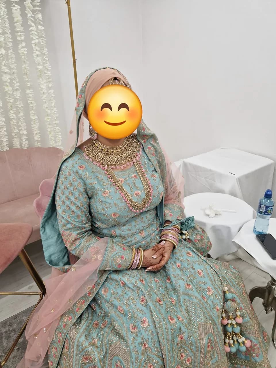 Bridal light blue lengha - heavy embroidery — image 1