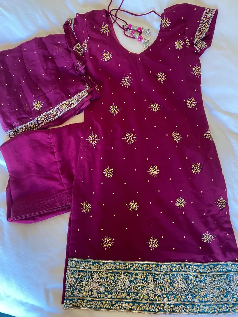 Gulnaar Plum & Teal Embellished 3-Piece Suit - OBO — image 1