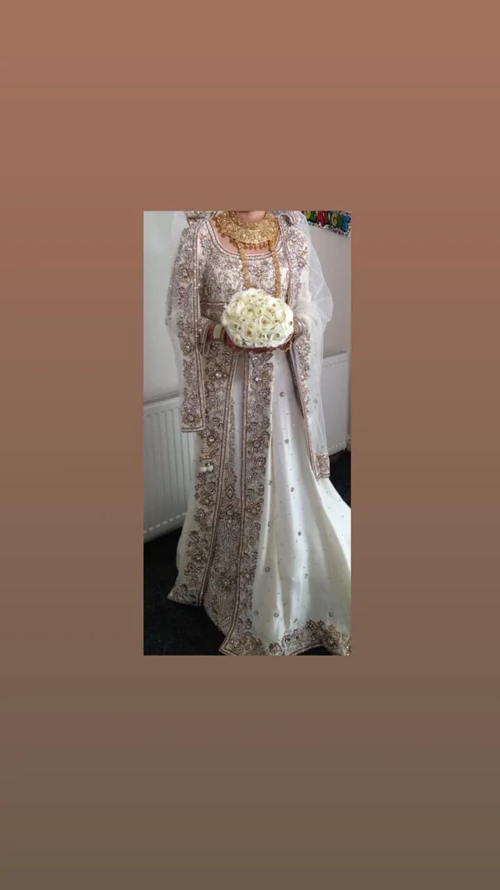 Bridal creme off white lengha - elegant with trail — image 1