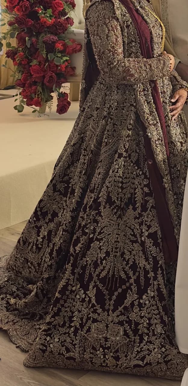 Deep red bridal lengha — image 1