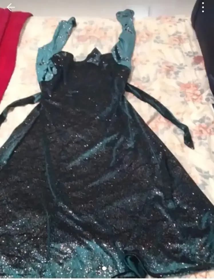 Black & Teal Sparkly Lace-Up Dress — image 1