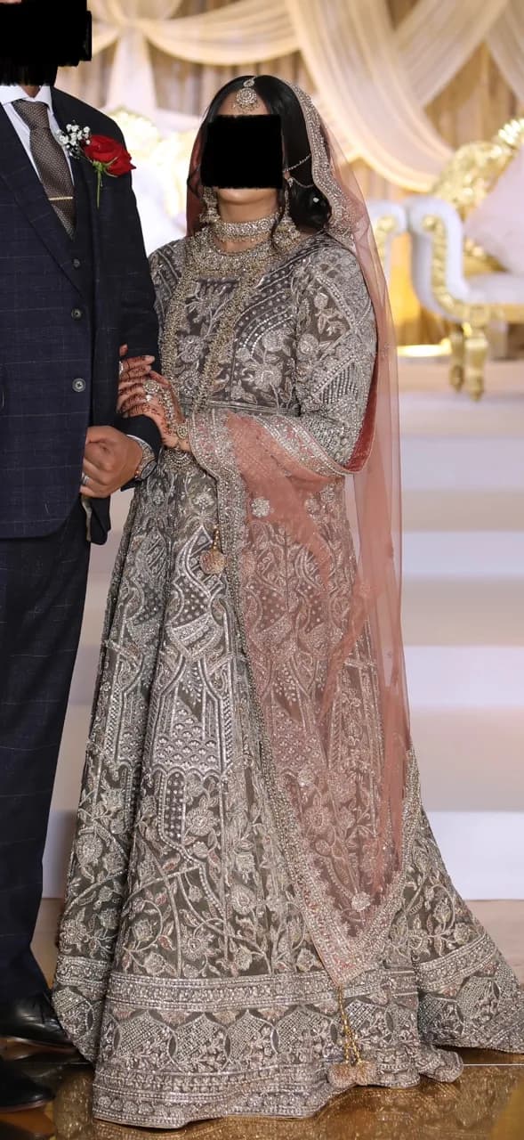 Bridal wedding dress and Dupatta, taupe brown and pink — image 1