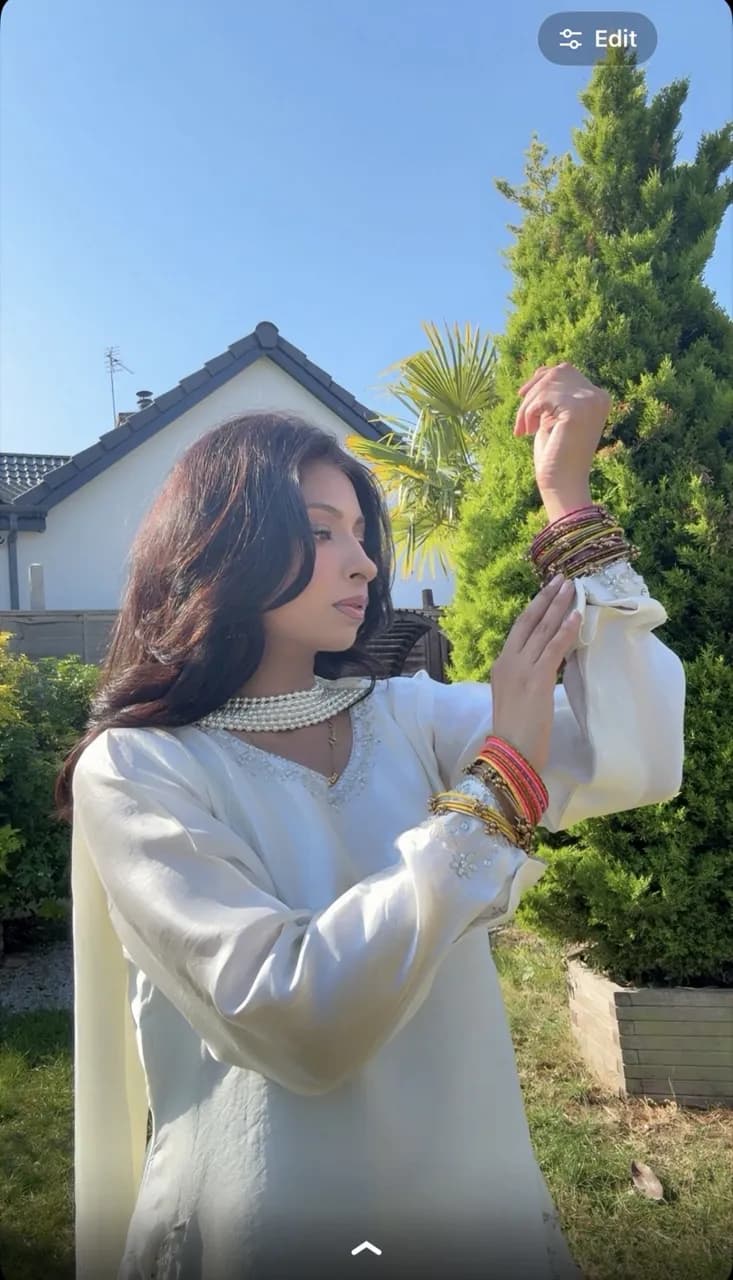 Pearl White raw silk wide leg suit — image 1