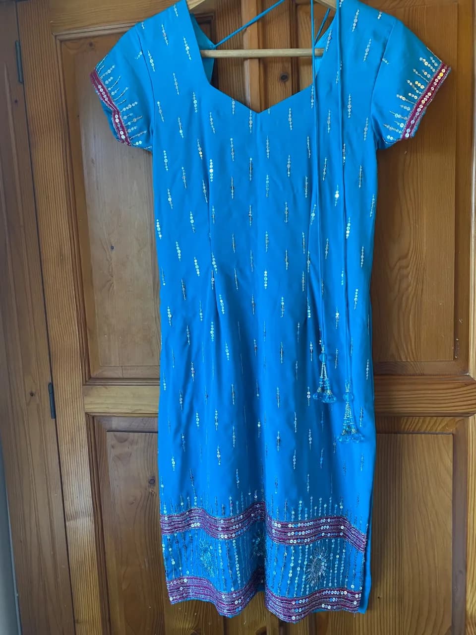 Turquoise Blue Sequin 3-Piece Traditional Suit - OBO — image 1
