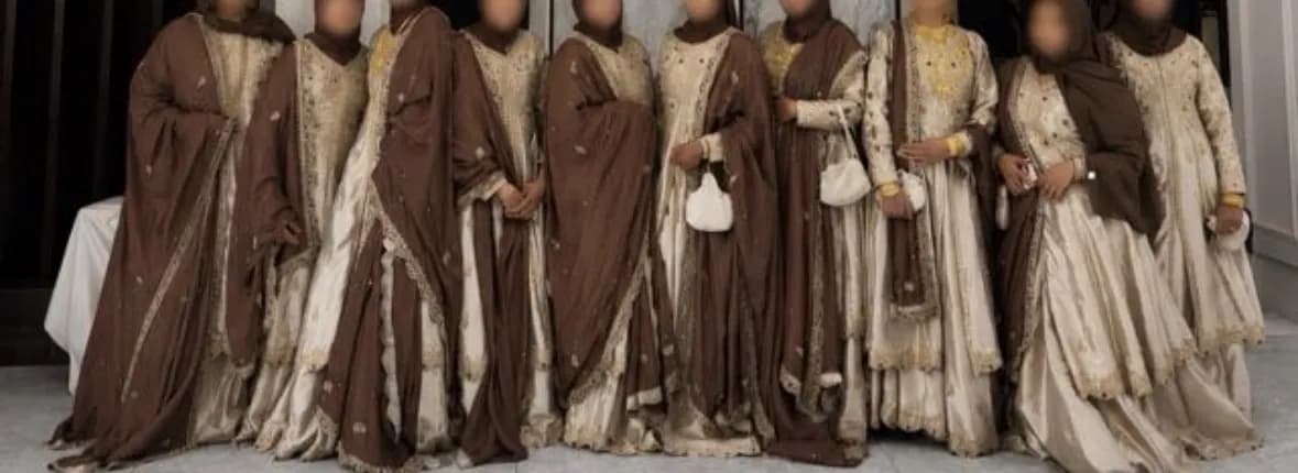 Luxury Chocolate Brown & Champagne Gold Embroidered Bridal Party Dresses — image 1