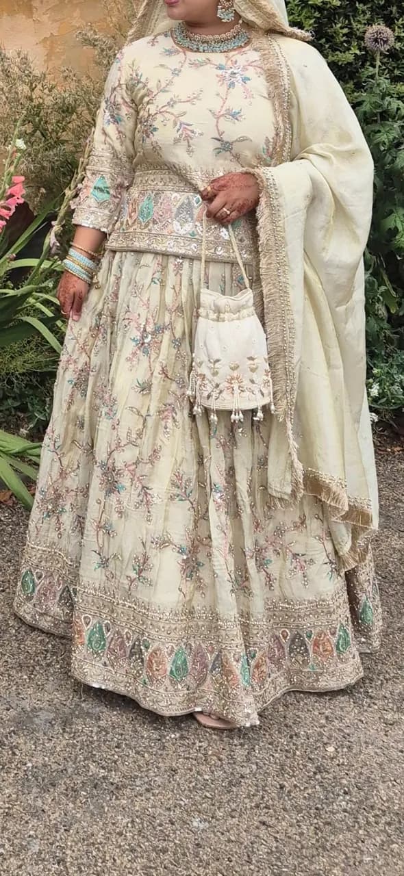 Embroidered Ivory/Pastel Lengha