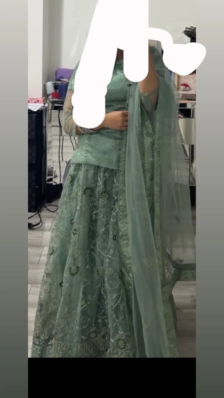 Turquoise embroidered lengha