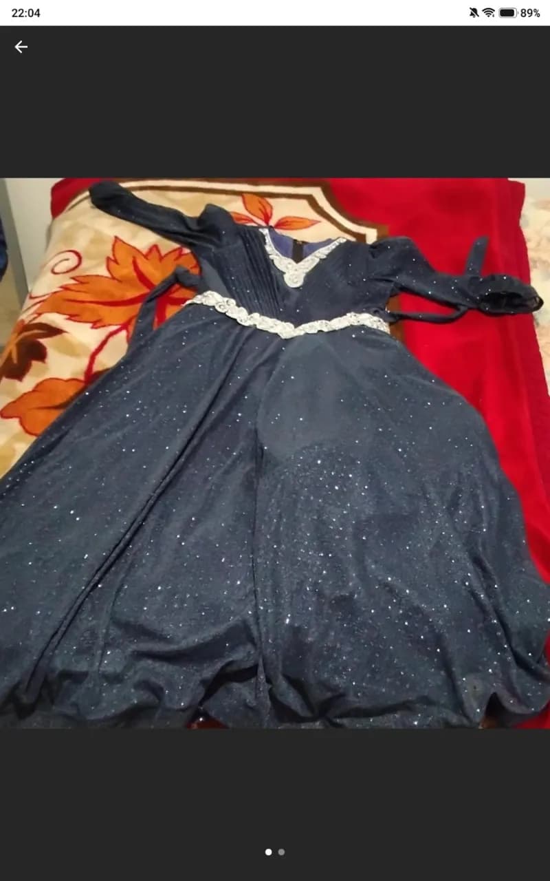 Navy Blue Sparkly Embellished Long Sleeve Dress & Trousers Set — image 1
