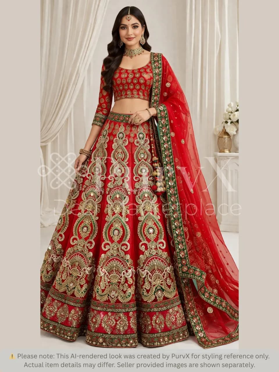 Rust Orange Bridal Lehenga with Gold, Red & Green Embroidery