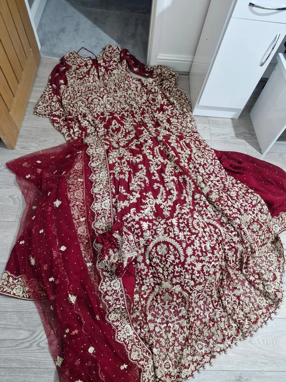 Stunning Dark Red and Gold Bridal Lengha — image 1