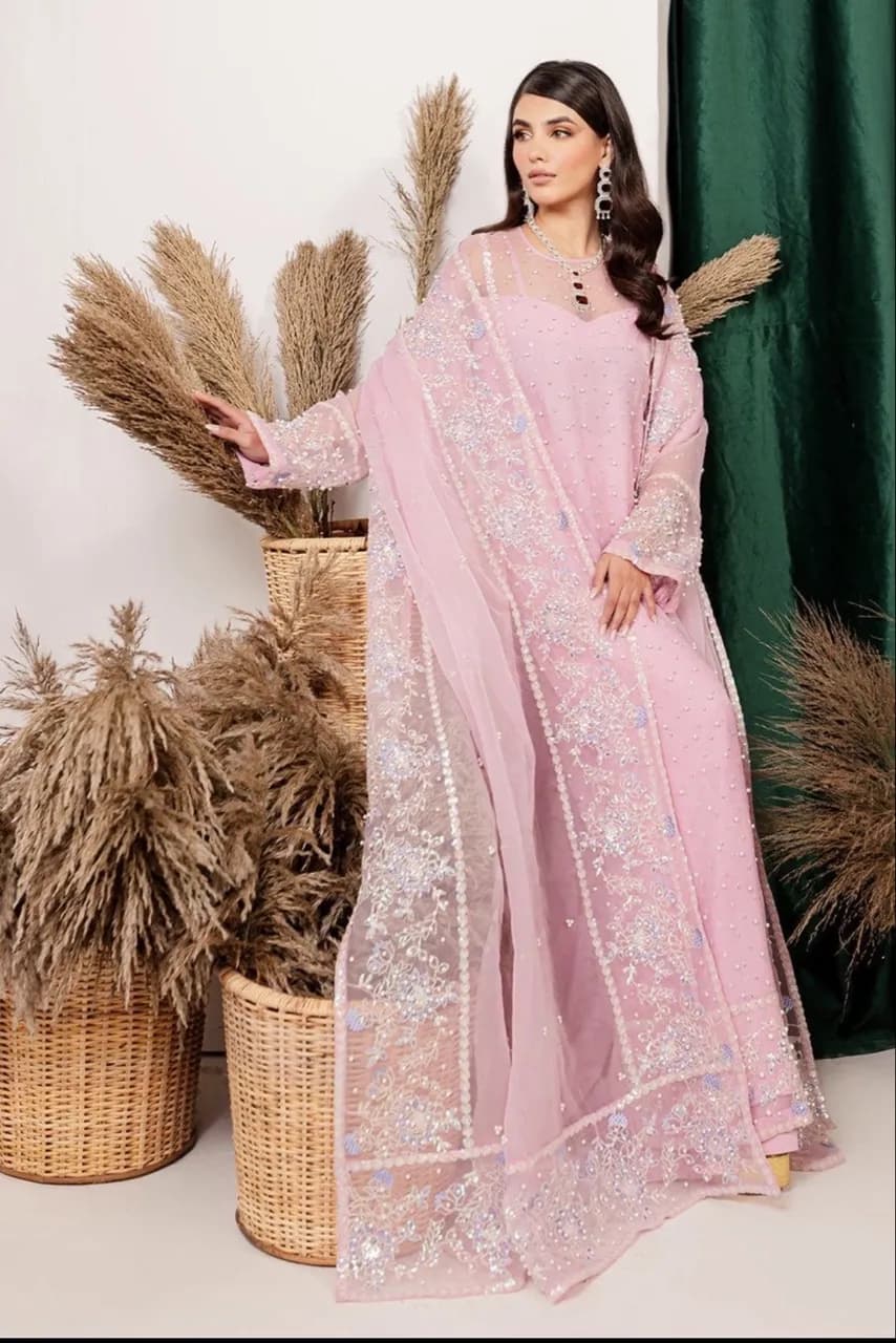 Vanya Pastel Pink Embellished Pakistani Formal Outfit with Dupatta