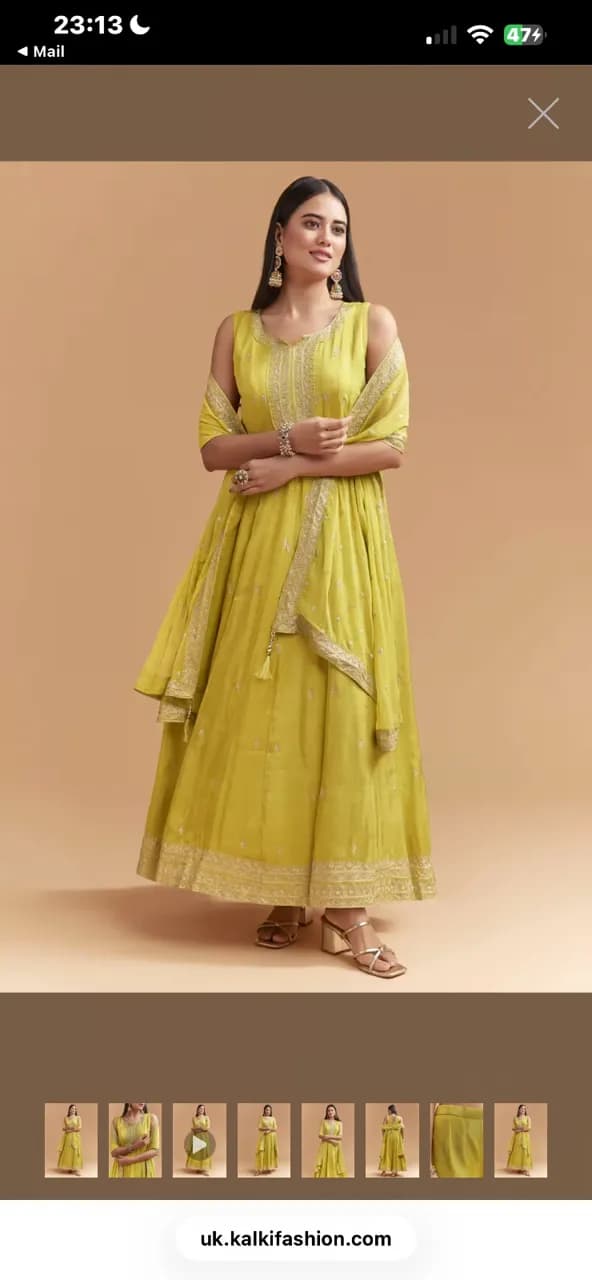Kalki Green Tissue Anarkali Suit With Intricate Zari Work