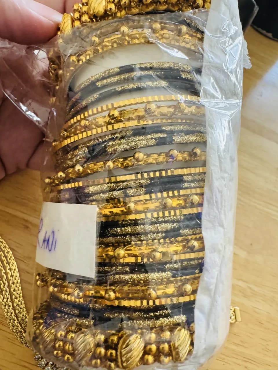 Traditional Indian gold & black glass and plastic bangle set size 2.6 bridal jewellery