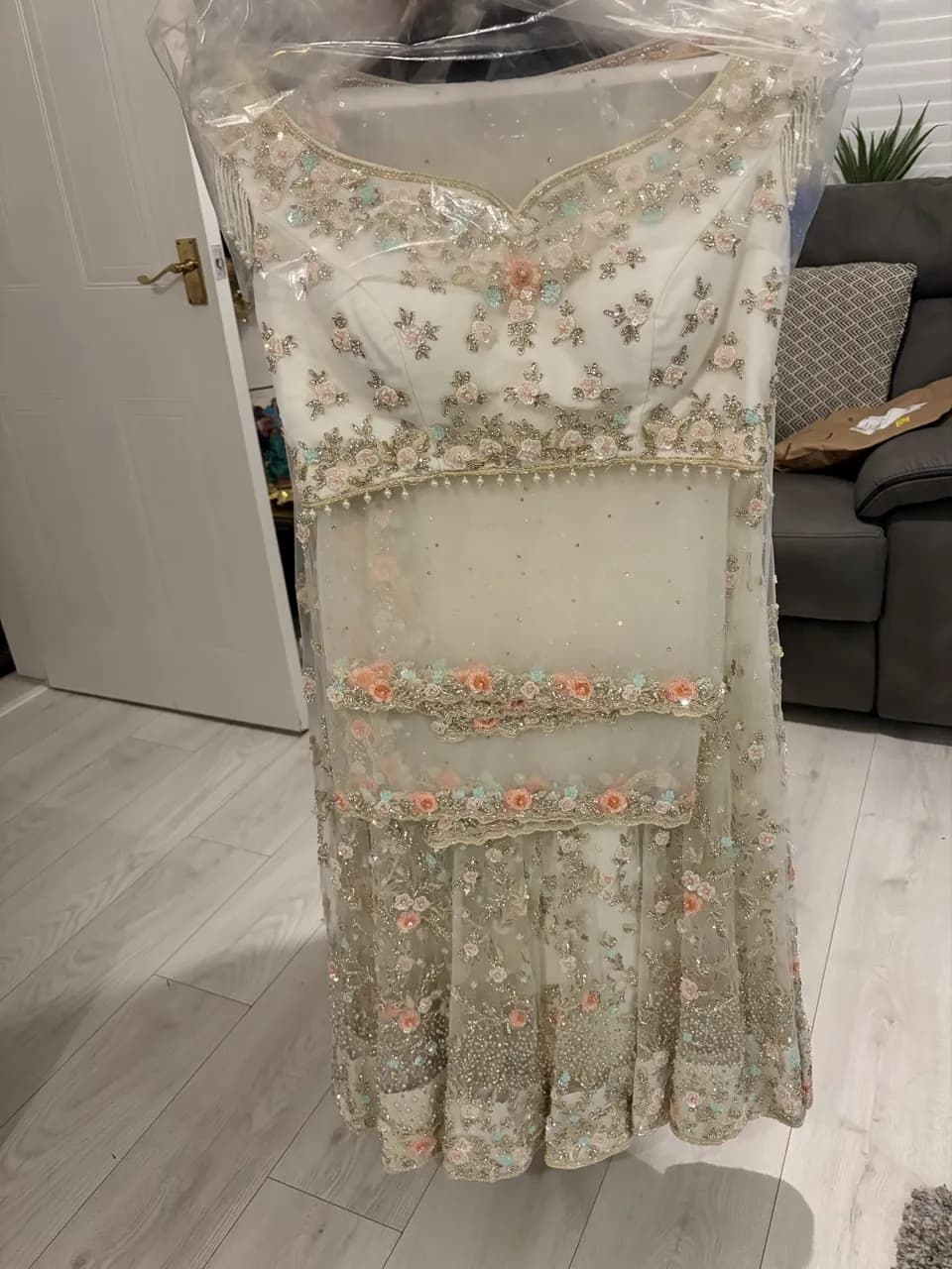 Stunning Ivory Designer Lehenga Choli - Hand Embroidered