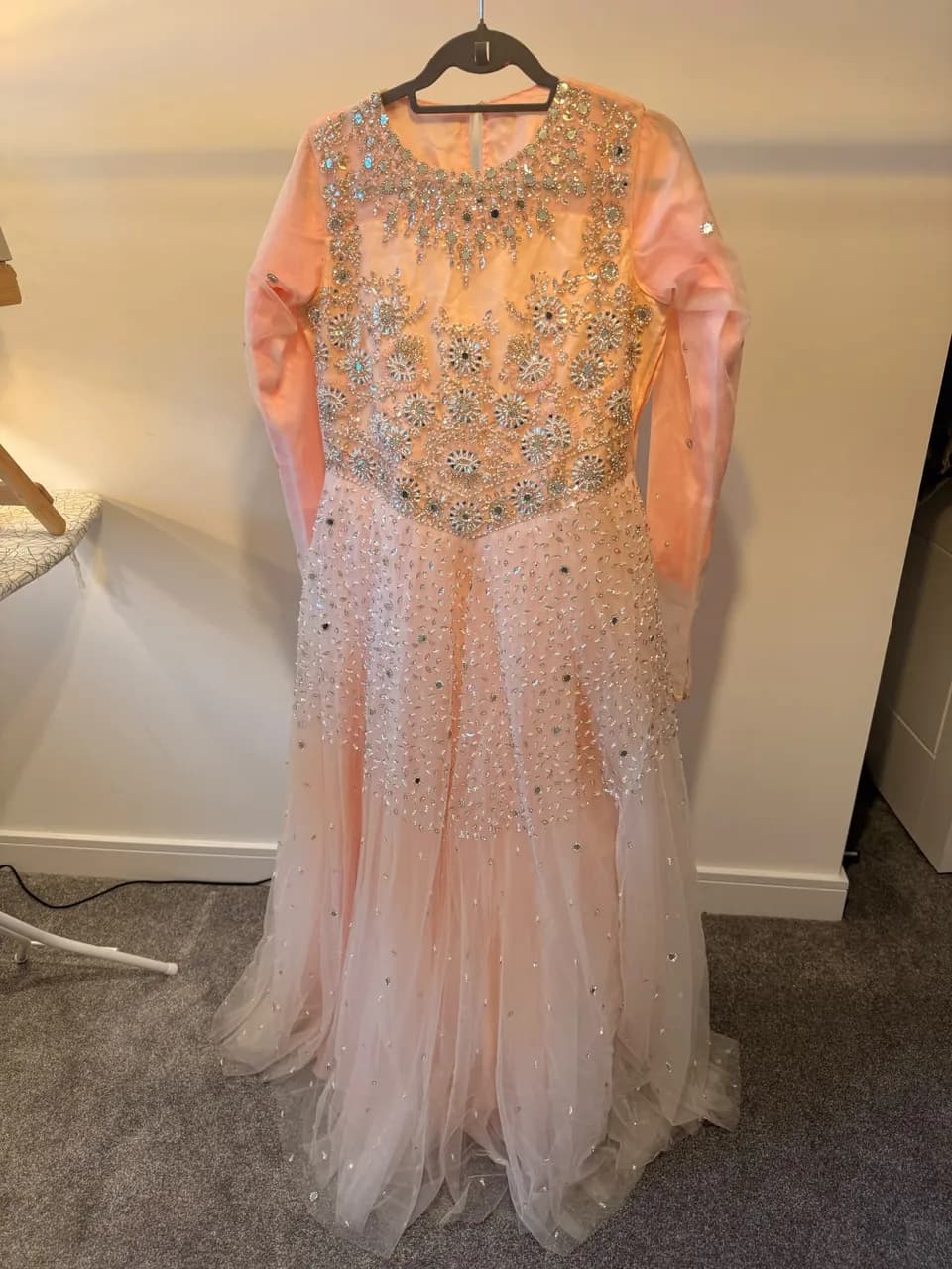 Baby Pink Embellished Asian Formal Gown – Silver Stones, Pearls & Mirror Work – — image 1