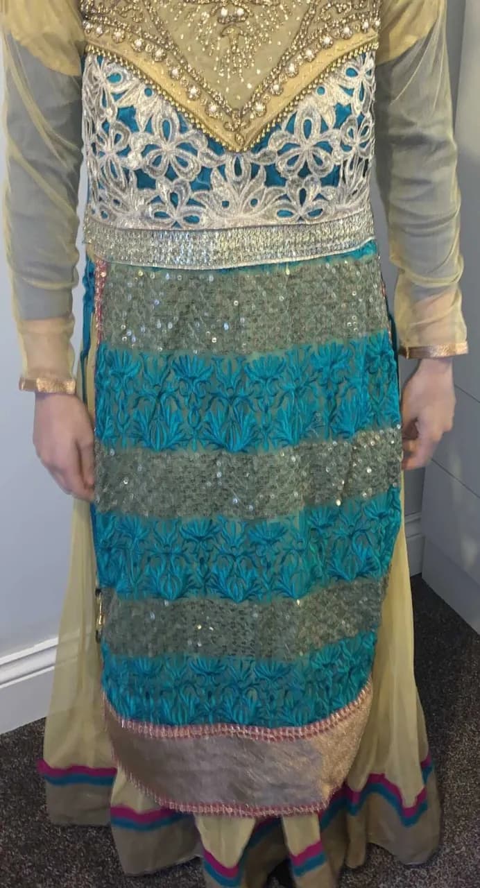 blue and beige dress — image 1