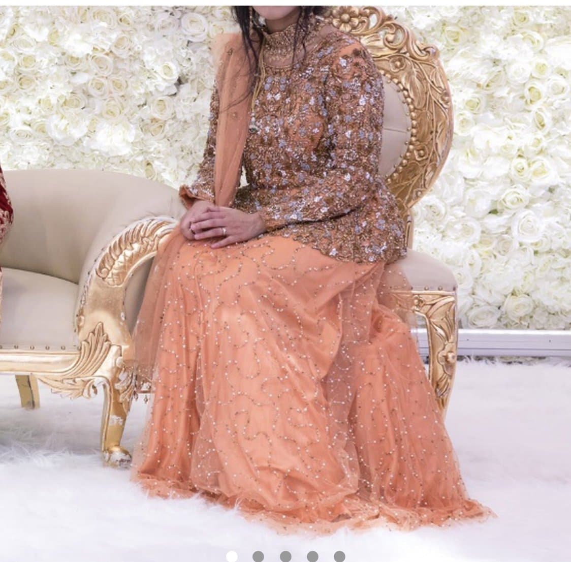 Women peach burnt orange bridal engagement heavy party gown — image 1