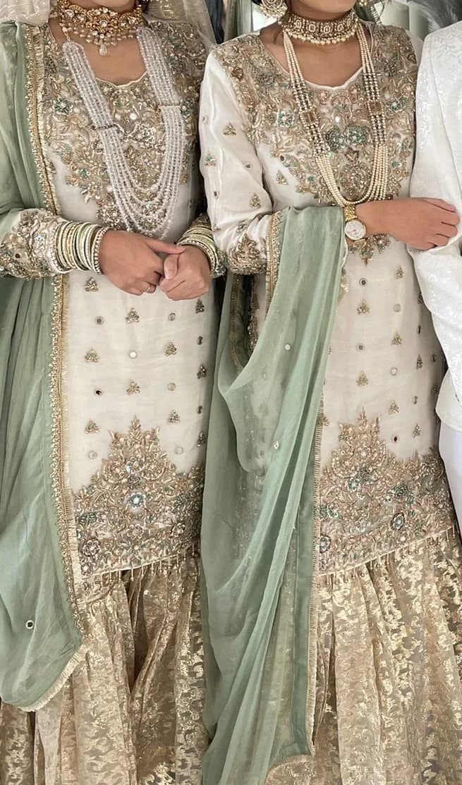 Ivory Mint Pakistani Dress with Gharara trousers — image 1
