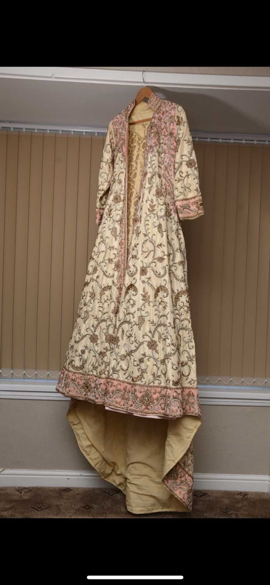 Pink and gold full length wedding dress — image 1