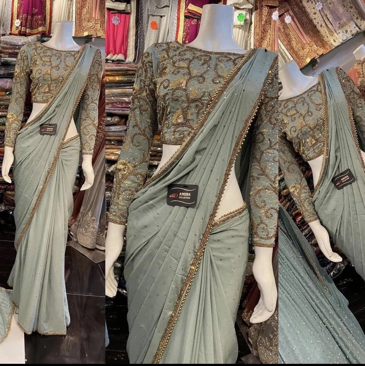 Mint blue saree — image 1