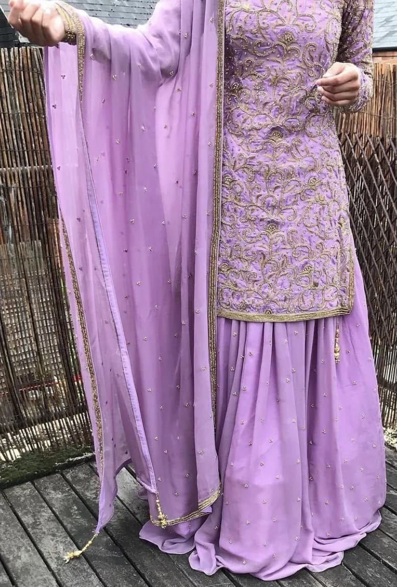Lilac with a hint of Gold work Bridesmaid Lengha Dress. — image 1