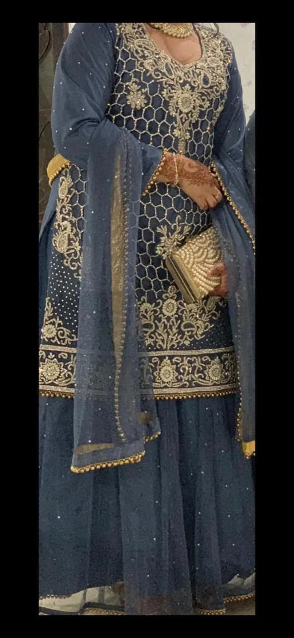Detailed grey and silver lengha with kameez — image 1