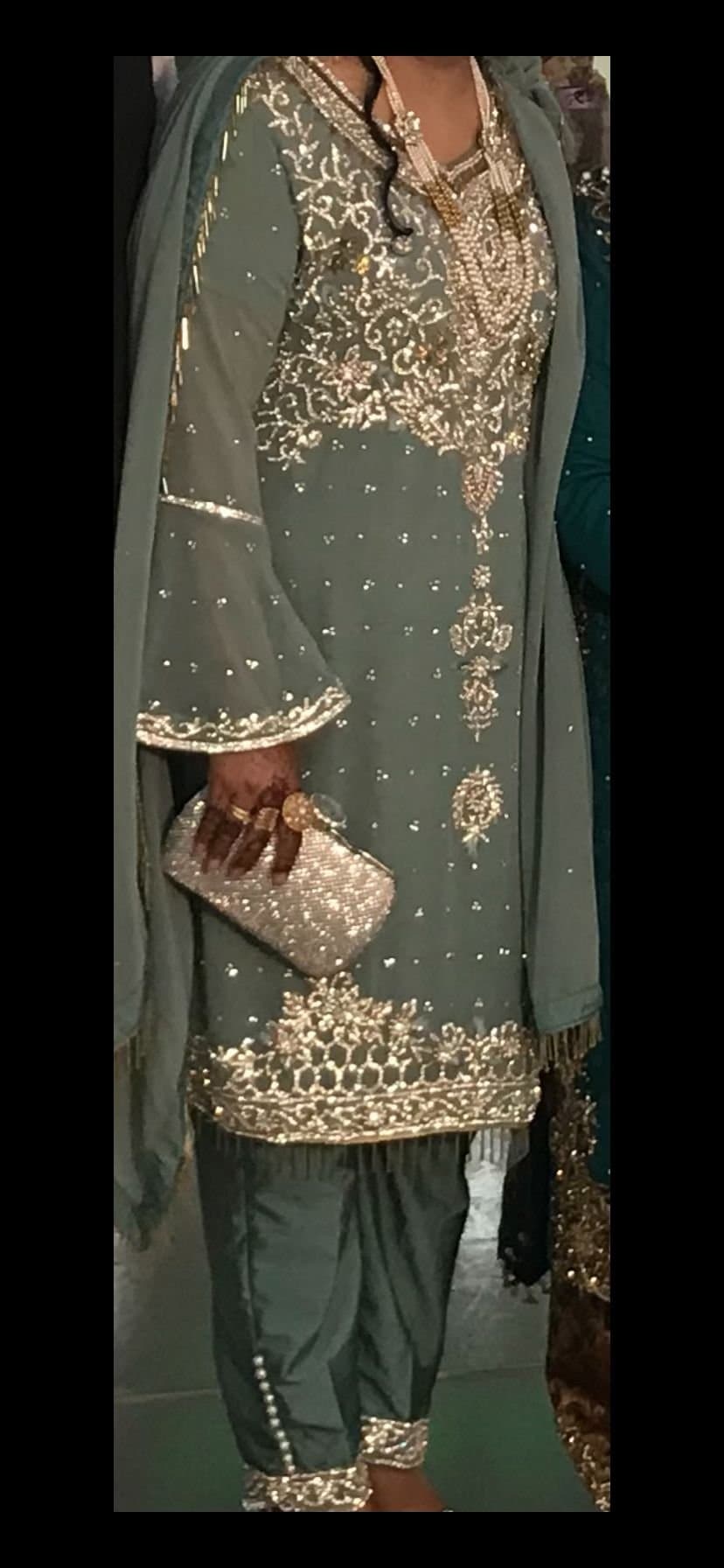 Dusty blue embroidered kameez and trousers — image 1