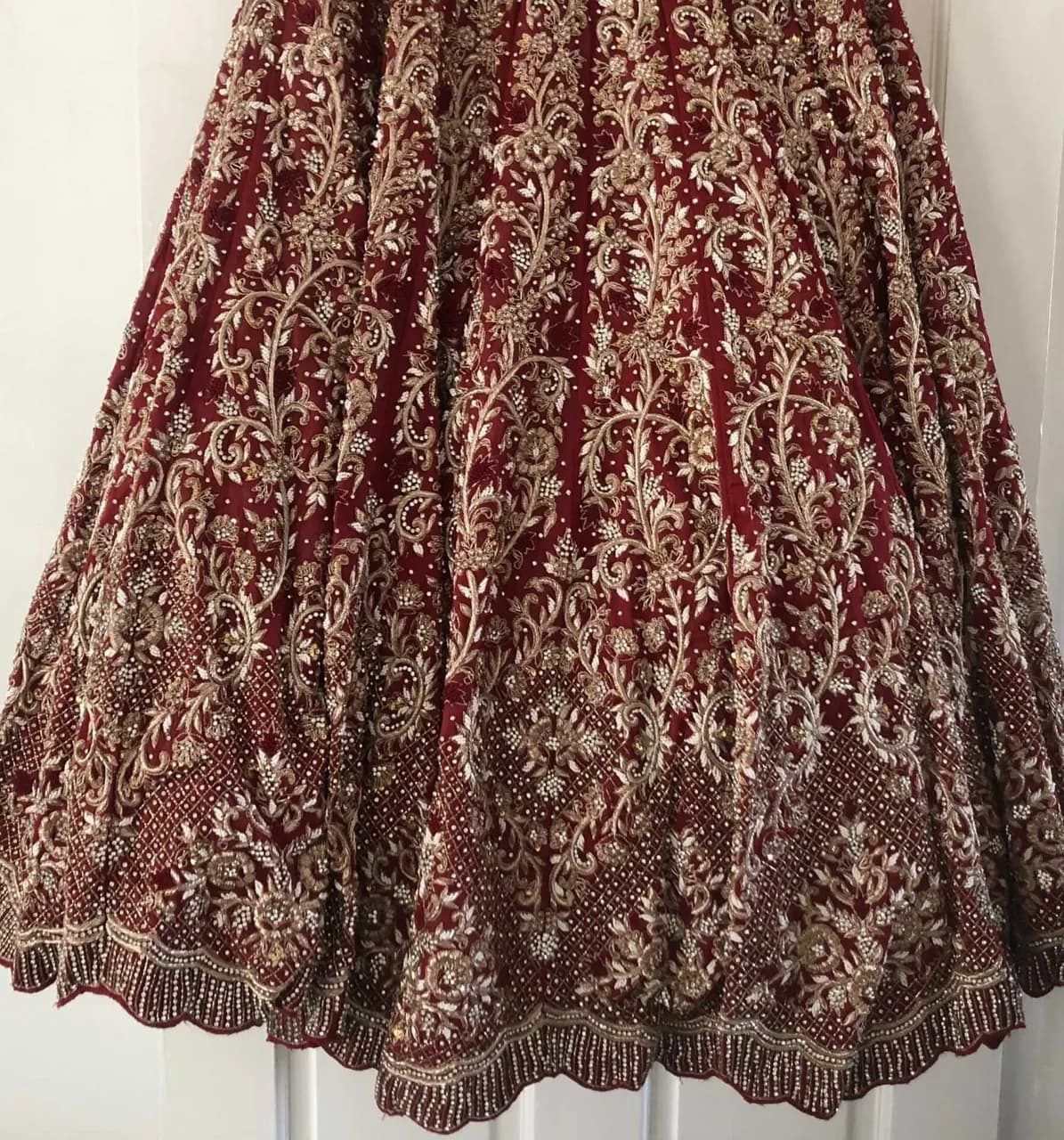 Beige and red bridal peplum lengha — image 1
