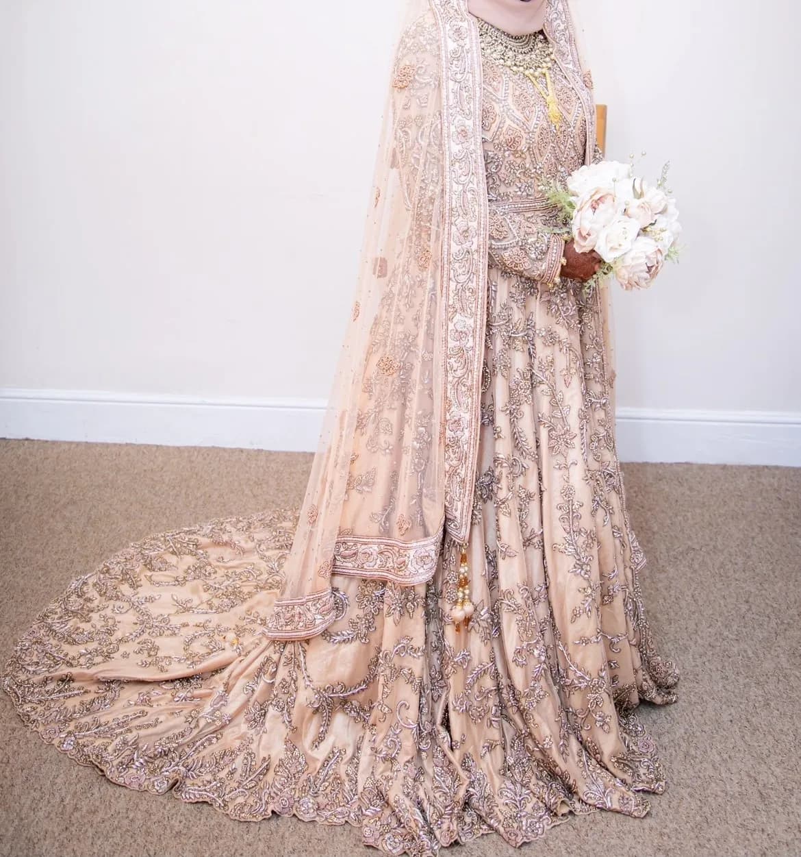Peach and rustic gold wedding dress — image 1
