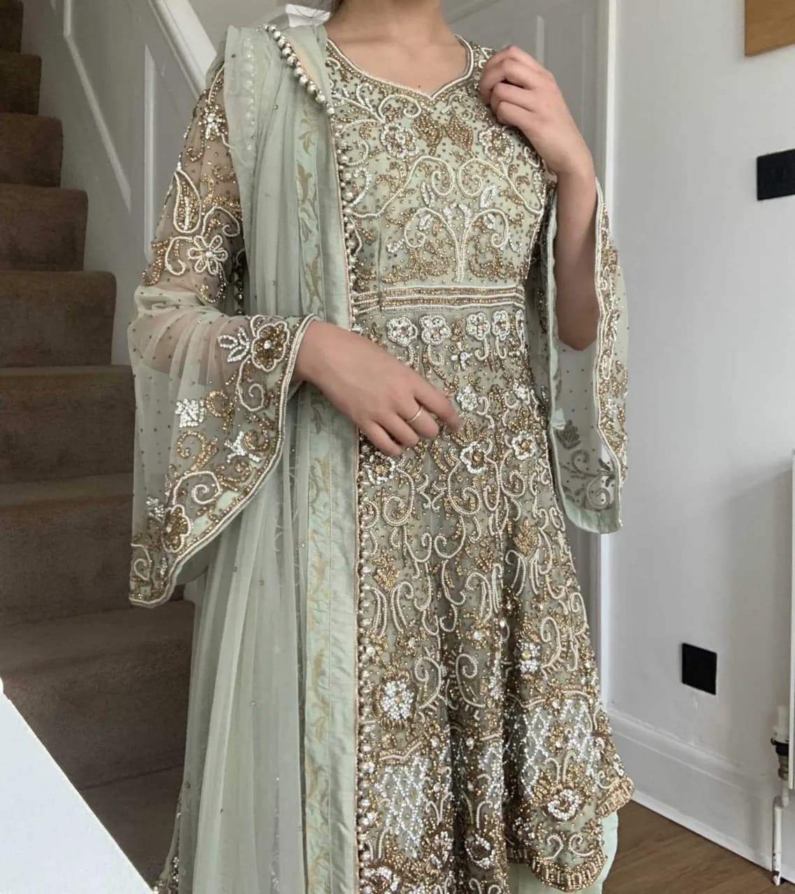 Bell sleeved short front long back top with sharara — image 1