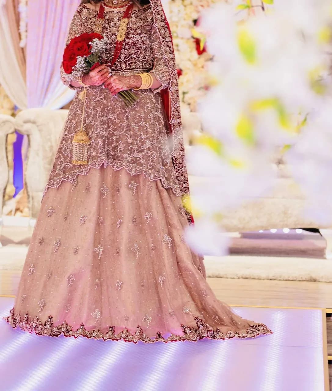 Red and coffee gold wedding lengha — image 1