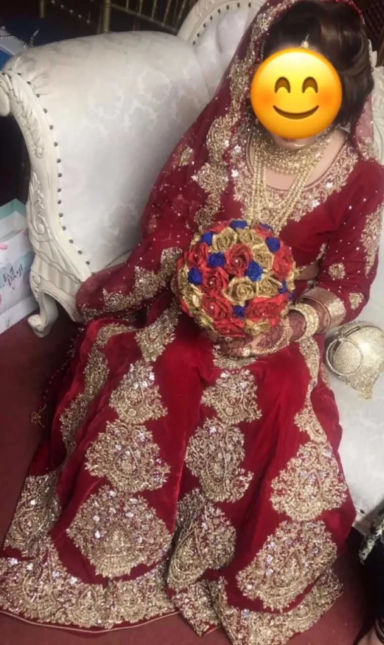 Traditional red VELVET wedding dress with dupatta — image 1