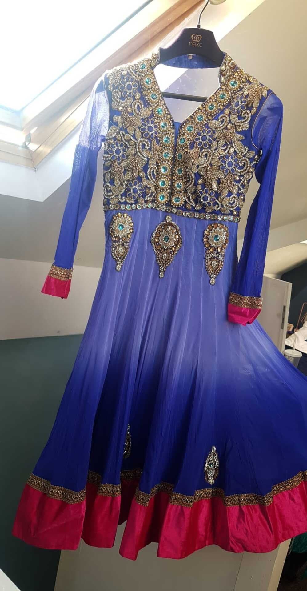 Blue Asian dress with silver and gold detailing — image 1